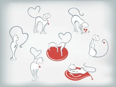 Set of cats with hearts for Valentines Day. EPS10 vector illustration Stock Illustration
