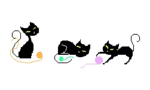 Set of cats with multi-colored balls of thread Stock Illustration