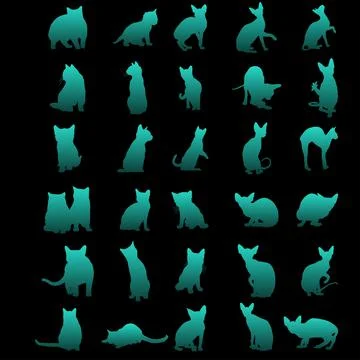 Set of cats silhouettes in different poses Stock Illustration