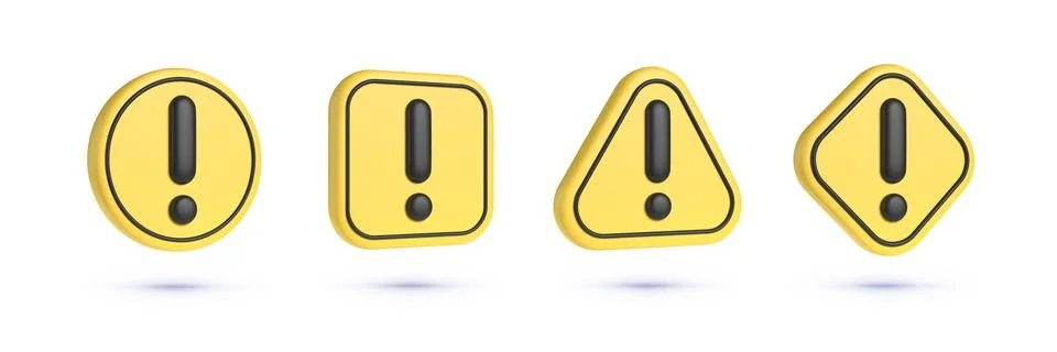 Set of caution 3D icons Vector. Caution 3d in 3d style. Alert message. Realistic Stock Illustration