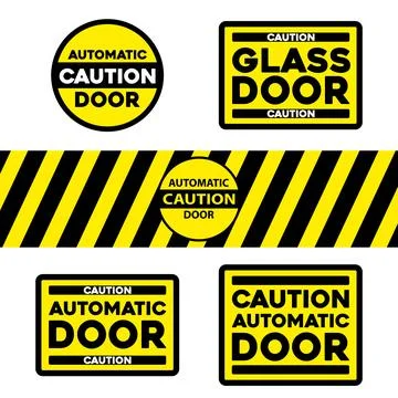Set of caution automatic glass door stickers Illustrazione stock