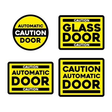 Set of caution automatic glass door stickers Illustrazione stock