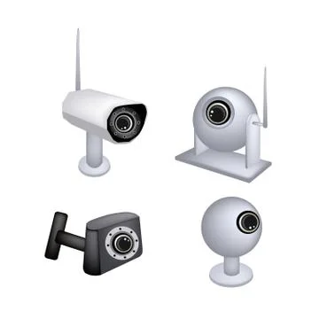 Set of CCTV Security Camera on White Background Illustrazione stock