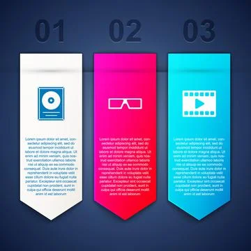Set CD disk award in frame, 3D cinema glasses and Play Video. Business Stock-Illustration