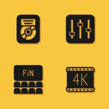 Set CD disk award in frame, 4k movie, Cinema auditorium with screen and Sound Stock Illustration