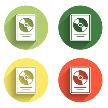 Set CD disk award in frame icon isolated with long shadow background. Moder.. 스톡 일러스트