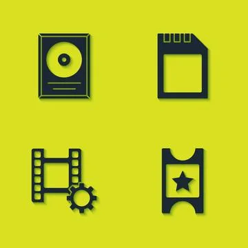 Set CD disk award in frame, Cinema ticket, Play Video and SD card icon. Vecto 스톡 일러스트