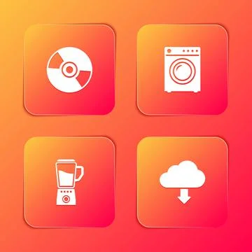 Set CD or DVD disk, Washer, Blender and Cloud download icon. Vector Stock Illustration