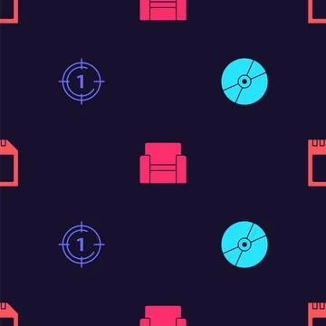Set CD or DVD disk, Old film movie countdown frame, Cinema chair and SD card on Stock Illustration
