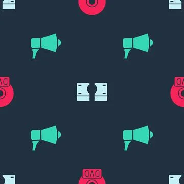 Set CD or DVD disk, Stacks paper money cash and Megaphone on seamless pattern Stockillustratie