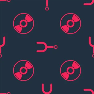 Set CD or DVD disk and Musical tuning fork on seamless pattern. Vector 스톡 일러스트
