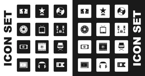 Set CD or DVD disk, Retro tv, Camera shutter, Stacks paper money cash, Home s Illustrazione stock