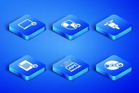 Set CD or DVD disk with lock, Laptop and, Computer api interface, Document 스톡 일러스트