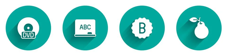 Set CD or DVD disk, Chalkboard, Exam paper with incorrect answers and Pear icon イラスト素材