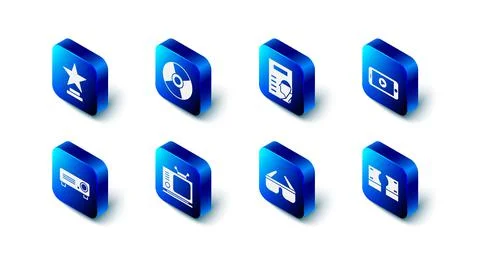 Set CD or DVD disk, Cinema poster, Online play video, Stacks paper money cash Stock Illustration