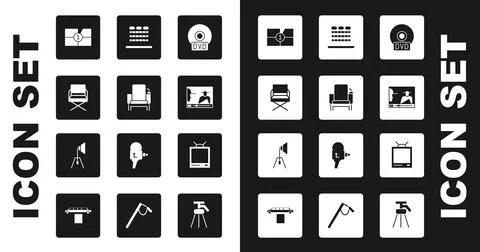 Set CD or DVD disk, Cinema chair, Director movie, Old film countdown frame Stock Illustration
