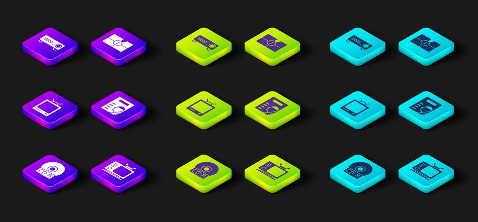 Set CD or DVD disk, Retro tv, Cinema poster, Old film movie countdown frame and Stock Illustration