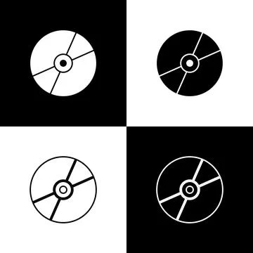 Set CD or DVD disk icon isolated on black and white background. Compact disc  스톡 일러스트