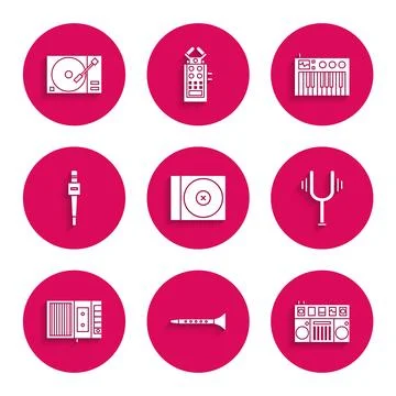 Set CD or DVD disk, Clarinet, DJ remote for playing and mixing music, Music.. Stock Illustration