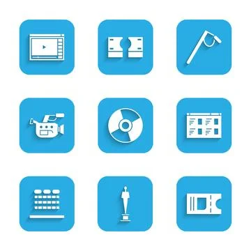 Set CD or DVD disk, Movie trophy, Cinema ticket, Online play video, auditor.. Stock Illustration