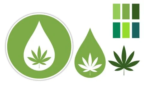 Set of CDB logo with marijuana leaf. Collection of elements and color palette Illustrazione stock