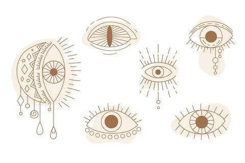 Set of celestial abstract line art mystic eyes vector illustration 스톡 일러스트