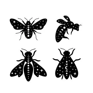 Set of celestial flying honey bee vector illustrations Stock Illustration