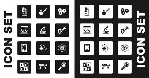 Set Cell division, Microscope, Automatic irrigation sprinklers, Test tube flask Illustrazione stock