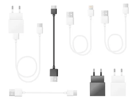 Set of cell phone usb charging plugs different types of usb standards vector Stock Illustration