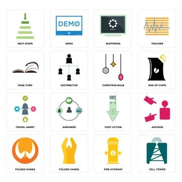 Set of cell tower, fire hydrant, folded hands, cost uction, travel agent, chr Gratis stockillustratie