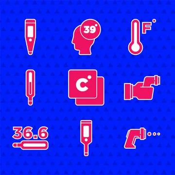 Set Celsius, Digital thermometer, Checking body temperature, Medical, Meteo.. Stock Illustration