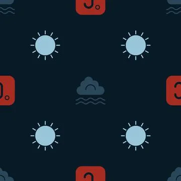 Set Celsius, Fog and cloud and Sun on seamless pattern. Vector Illustrazione stock