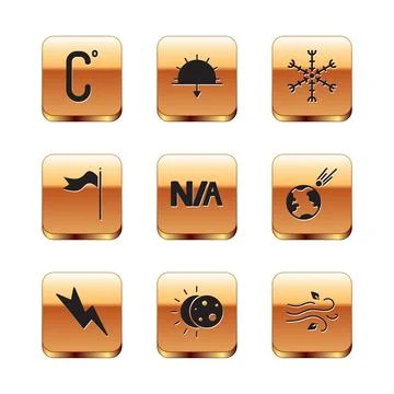 Set Celsius, Lightning bolt, Eclipse of the sun, Not applicable, Meteorology Stock Illustration