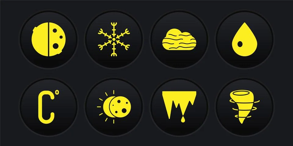Set Celsius, Water drop, Eclipse of the sun, Icicle, Fog and cloud, Snowflake 스톡 일러스트