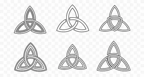 Set of Celtic Triquetra Knots, Trinity Symbols, Outline Designs Stockillustratie