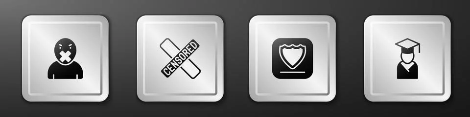 Set Censor and freedom of speech, Censored stamp, Shield and Graduate graduation Stockillustratie