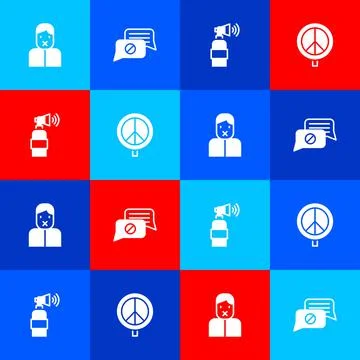 Set Censor and freedom of speech, Speech bubble chat, Air horn and Peace icon Stock Illustration