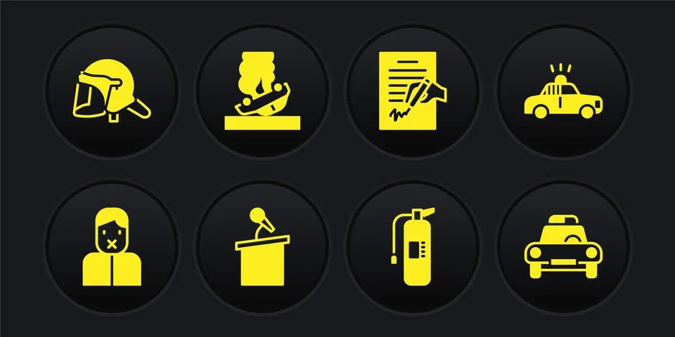 Set Censor and freedom of speech, Police car flasher, Stage stand tribune, Fire 스톡 일러스트