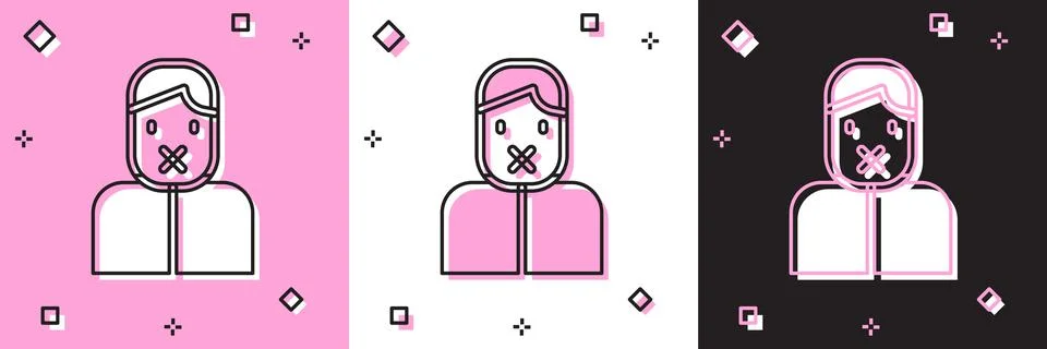 Set Censor and freedom of speech concept icon isolated on pink and white, black 스톡 일러스트