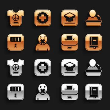 Set Censor and freedom of speech, Speaker, Law book, Vote box, Prison cell door Stock Illustration