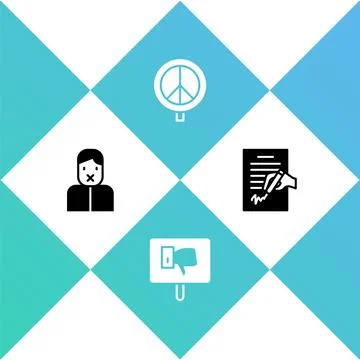 Set Censor and freedom of speech, Protest, Peace and Petition icon. Vector Illustrazione stock