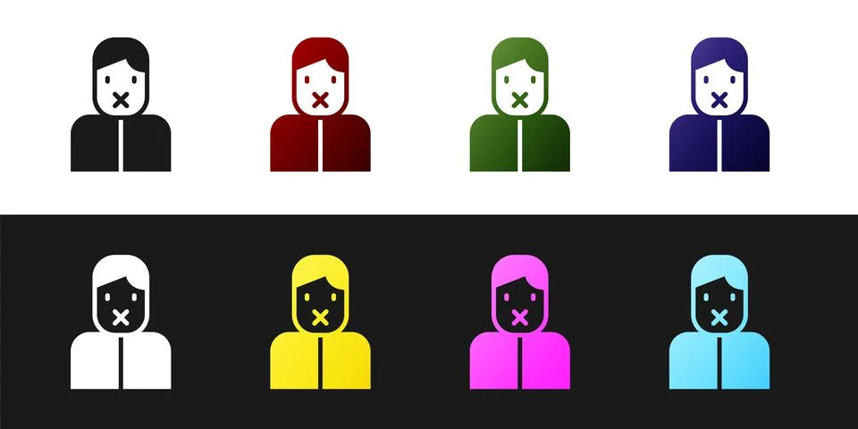 Set Censor and freedom of speech concept icon isolated on black and white Ilustración de archivo