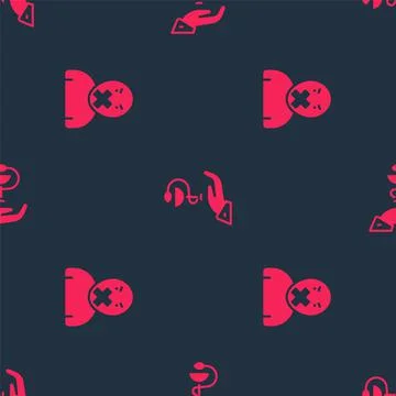 Set Censor and freedom of speech and Caduceus snake medical on seamless patte Stock Illustration