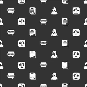 Set Censor and freedom of speech, Scales justice, Censored stamp and Document on Stock Illustration