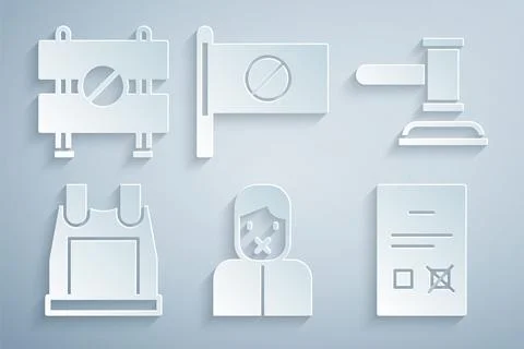 Set Censor and freedom of speech, Judge gavel, Bulletproof vest, Poll docum.. Stock Illustration