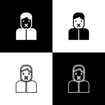 Set Censor and freedom of speech concept icon isolated on black and white bac 스톡 일러스트