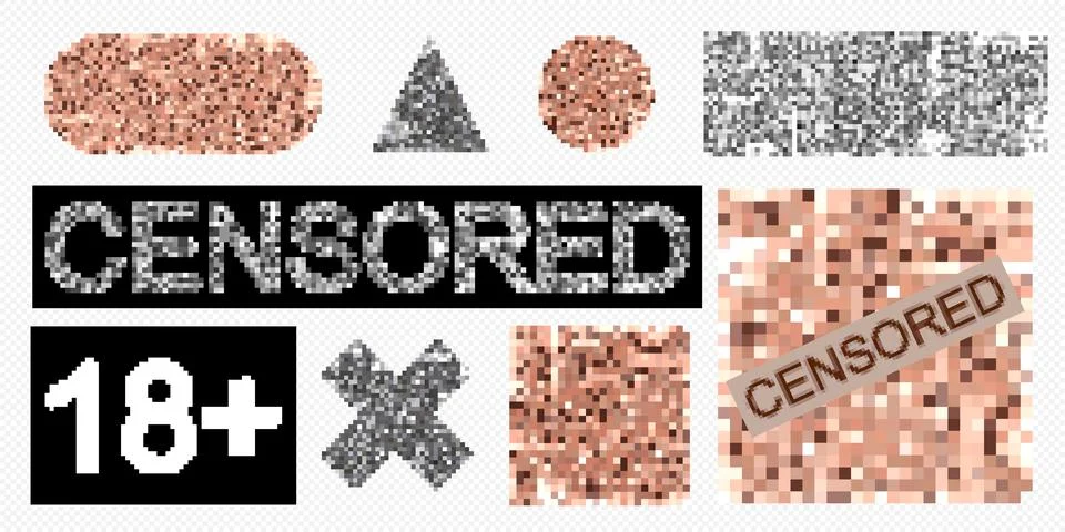 Set of censored blur effect symbol. Censorship pixel elements of various type Illustrazione stock