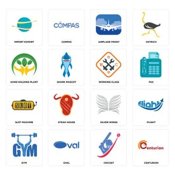Set of centurion, cricket, gym, silver wings, slot machine, working class, ha Free Stock Illustration