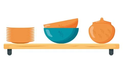 Set ceramic kitchenware. Cute handmade ceramic plates, mugs, sugar bowl, teapots Stock Illustration