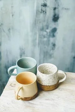 Set of ceramic mugs Stock Photos